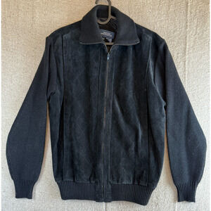 Vintage Mervyn’s Men’s Collection Cow Split Leather‎ Knit Jacket XL Black Korea